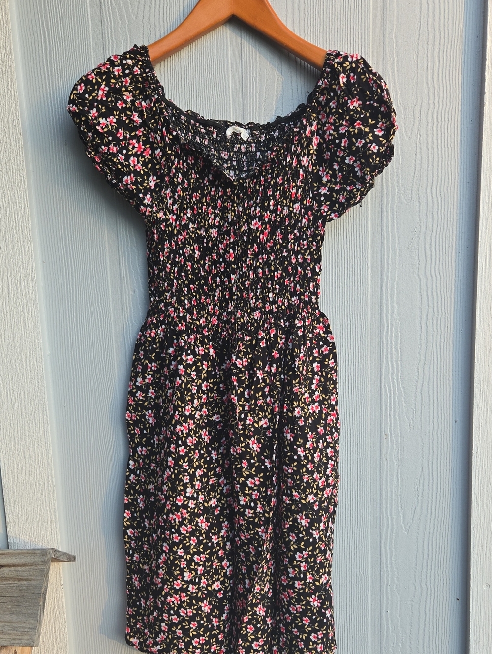 Dashing | Women's Black Floral Smocked Dress - Pink & White Flower Print